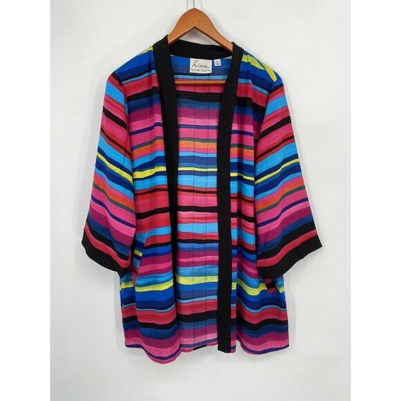 CARDIGAN MULTICOLOR  COLOR KIMONO-STYLE W/ POCKETS-LINEA By LOUIS DELL OLIO M - Picture 1 of 5